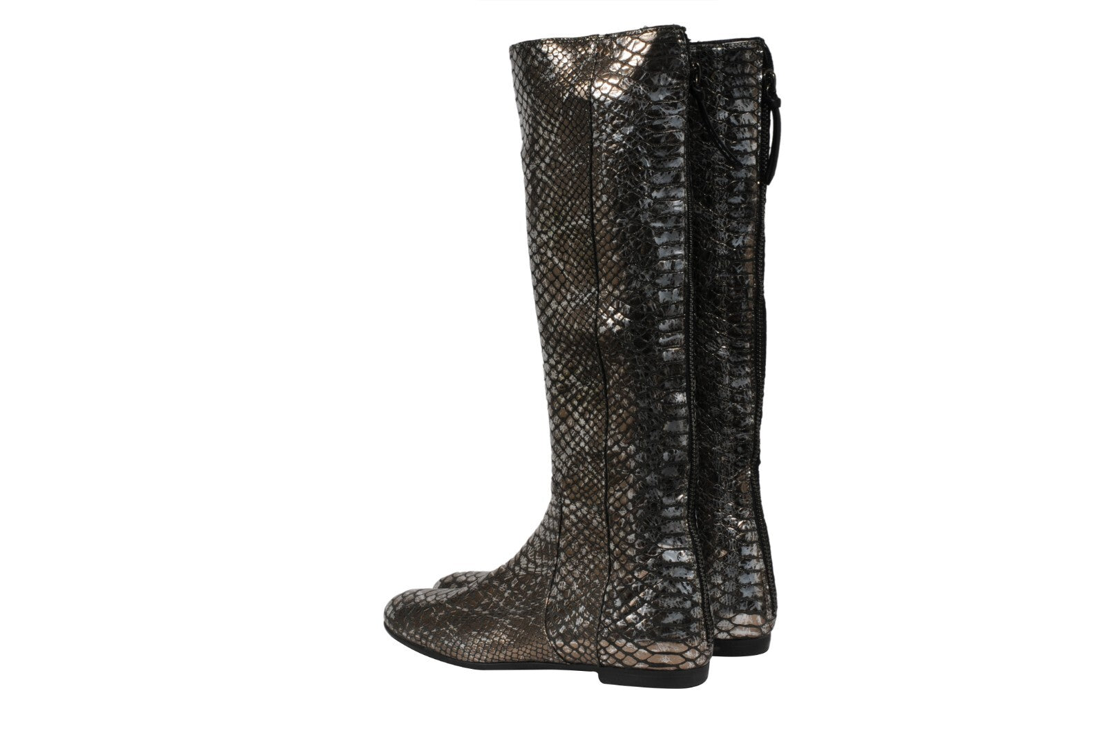 Giuseppe Zanotti Knee High Boots US6.5 EU36.5 SIlver Metallic Croc Embossed