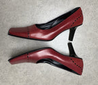 Casadei Womens Red Leather Pumps Square Toe Shoes Size 7 Italy