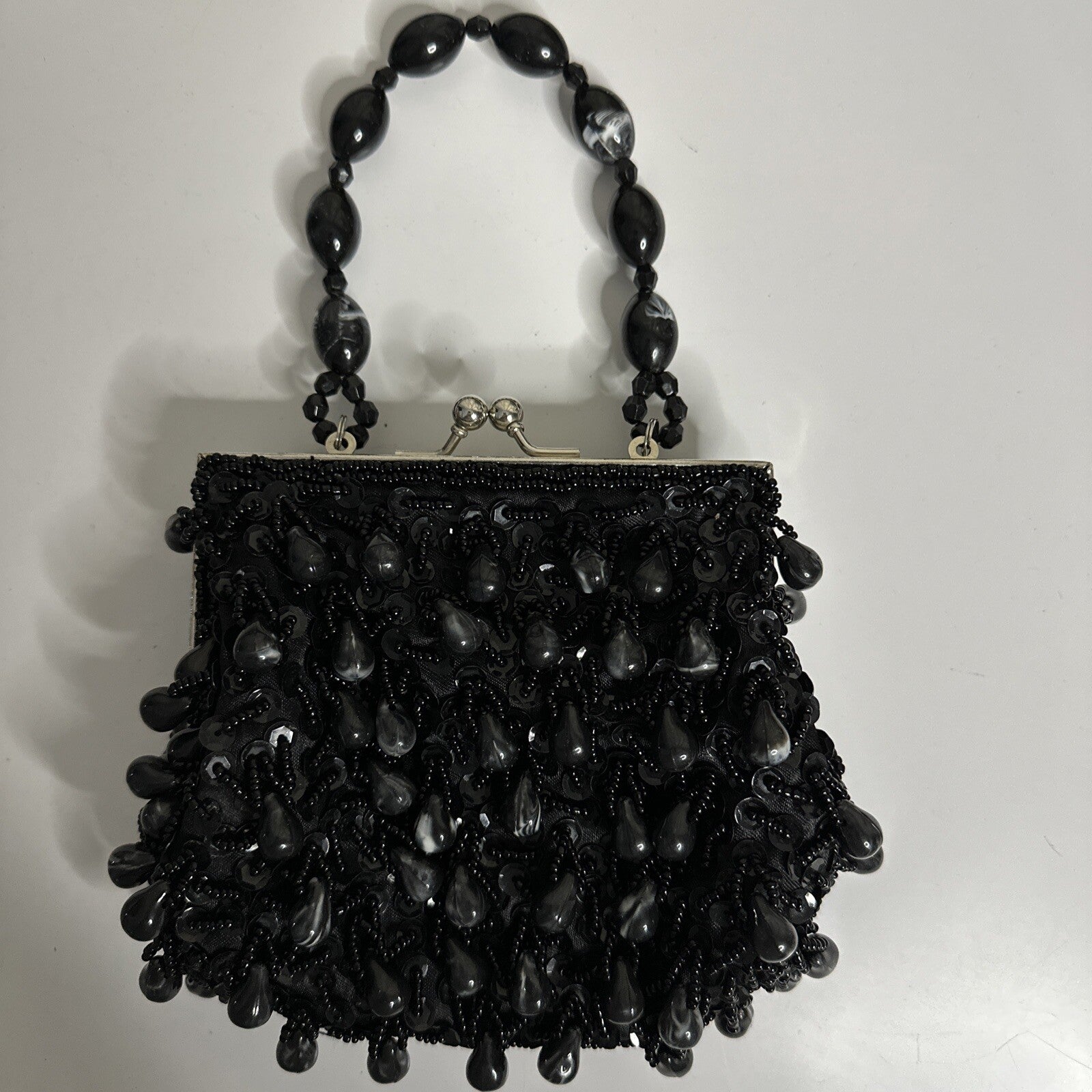 CARA NY IN’S WOMENS BEADED EVENING BAG PROM CLUTCH PURSE USED 4.5” HANDLE