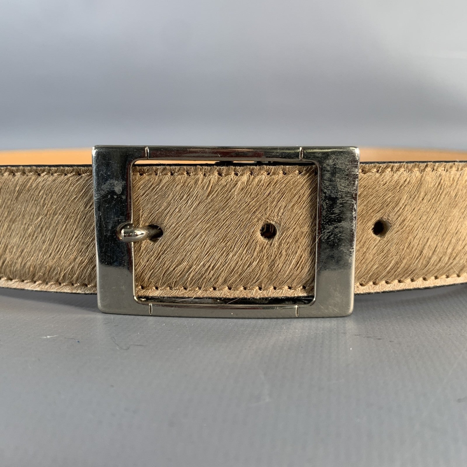 VINTAGE Size 34 Beige Pony Hair Leather Belt