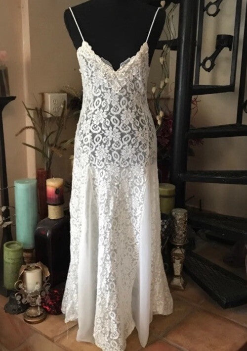 Chiffon Lace Vintage Shirley Of Hollywood Maxi Long Nightgown Full Slip Lingerie