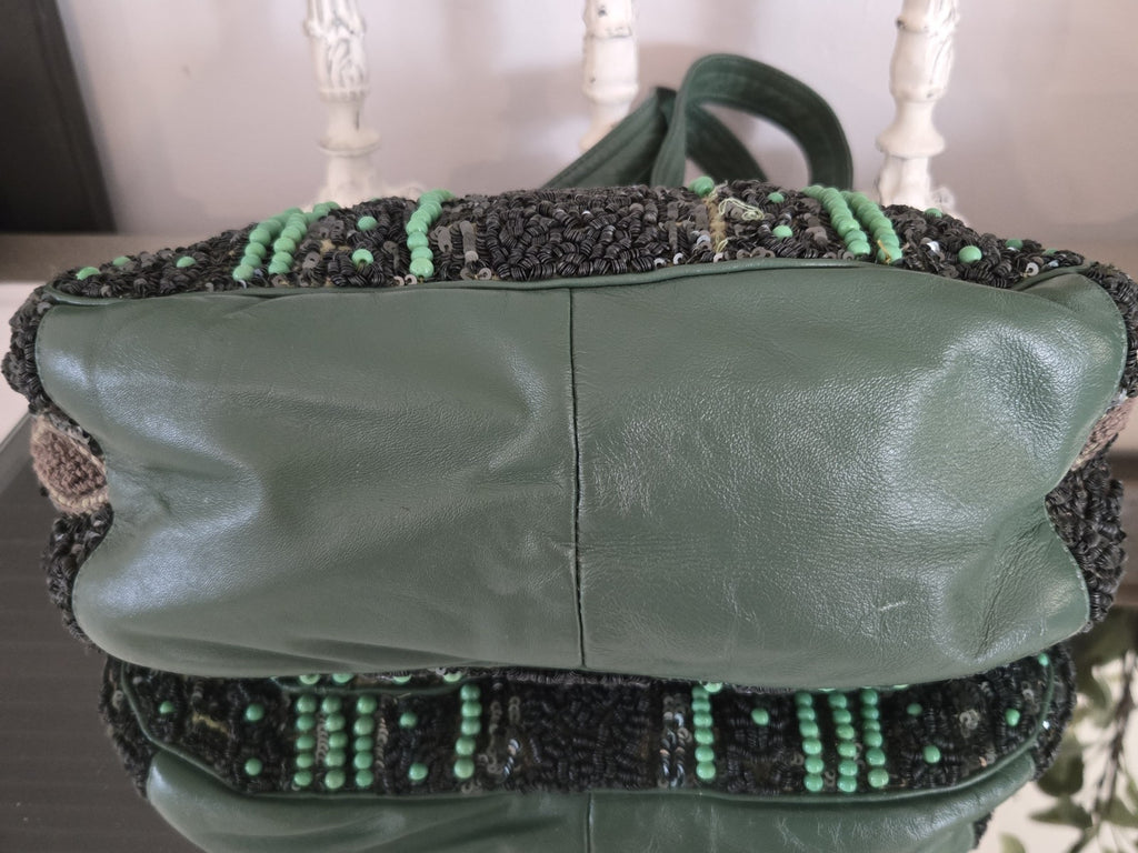 Jamin Puech Paris Beaded Sequin Leather Shoulder Bag Green