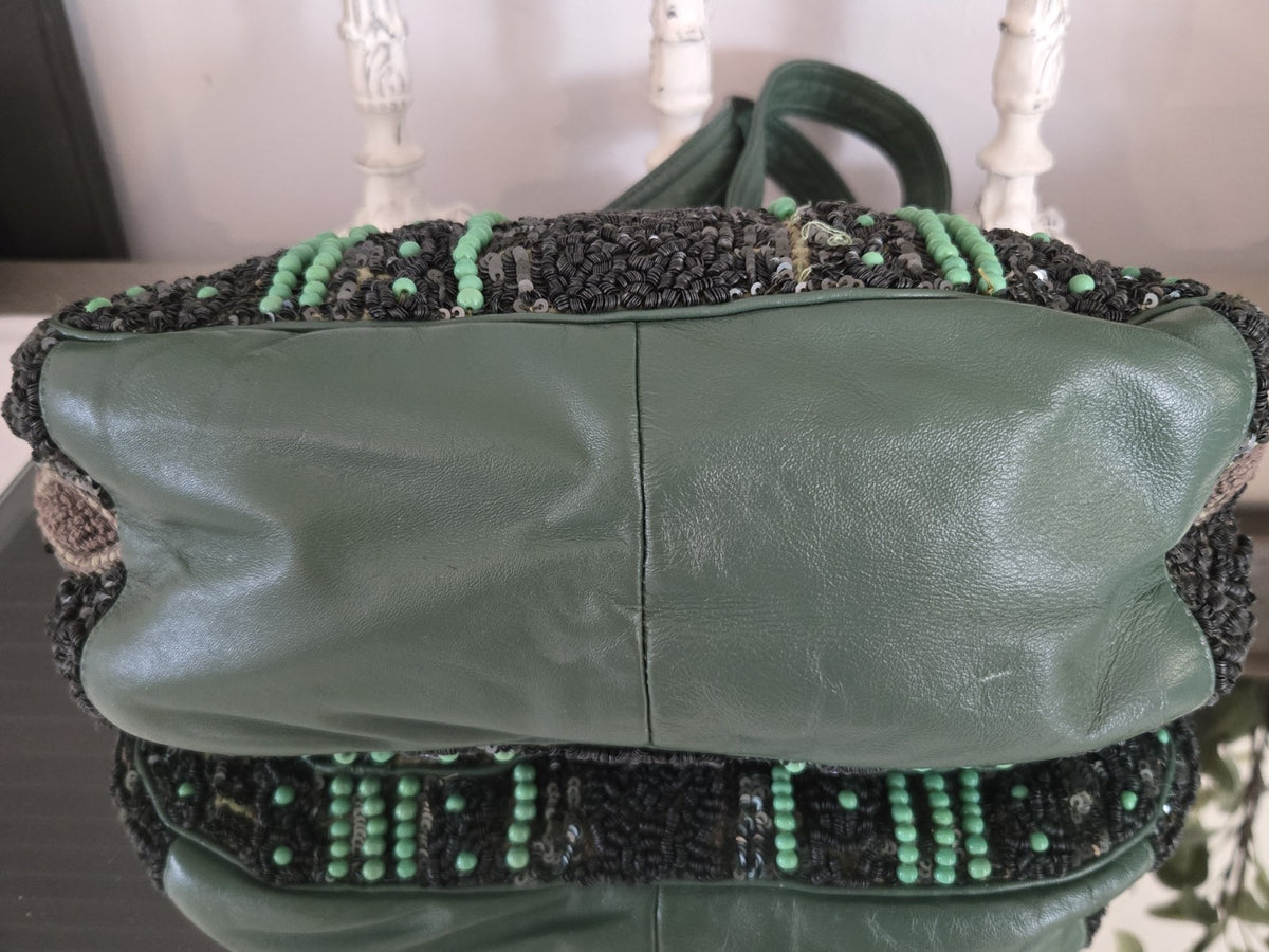 Jamin Puech Paris Beaded Sequin Leather Shoulder Bag Green