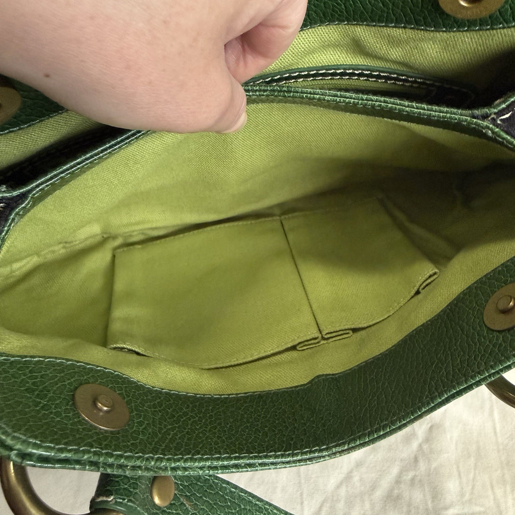Isabella Fiore Green Floral Abstract Studded Shoulder Bag