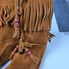 Minnetonka Woodstock Fringe Boots Women's Brown Suede Leather Beads Western - 8