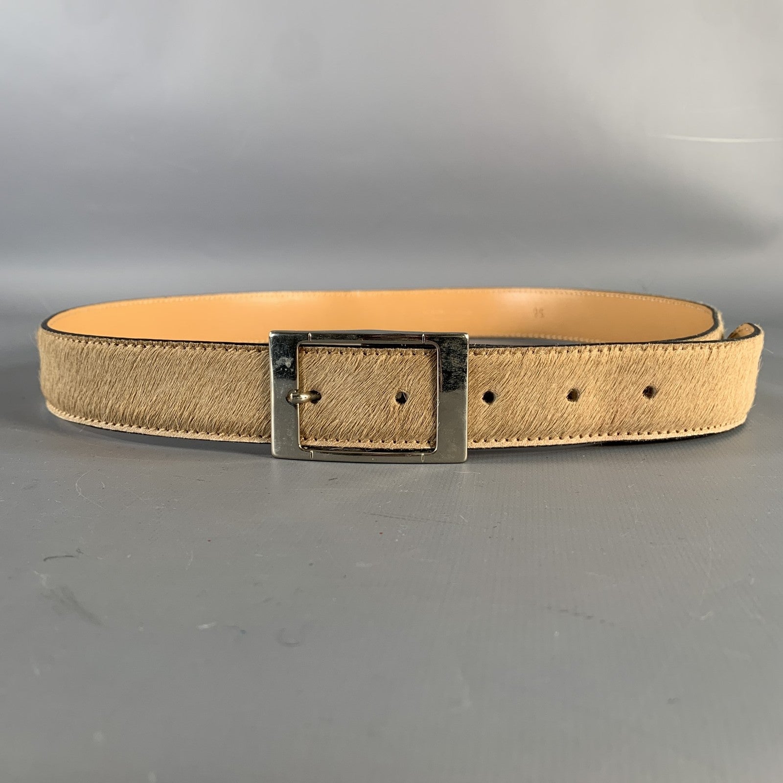 VINTAGE Size 34 Beige Pony Hair Leather Belt