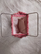 Amazing 1960s Fuzzy Pink Purse Silver Handbag