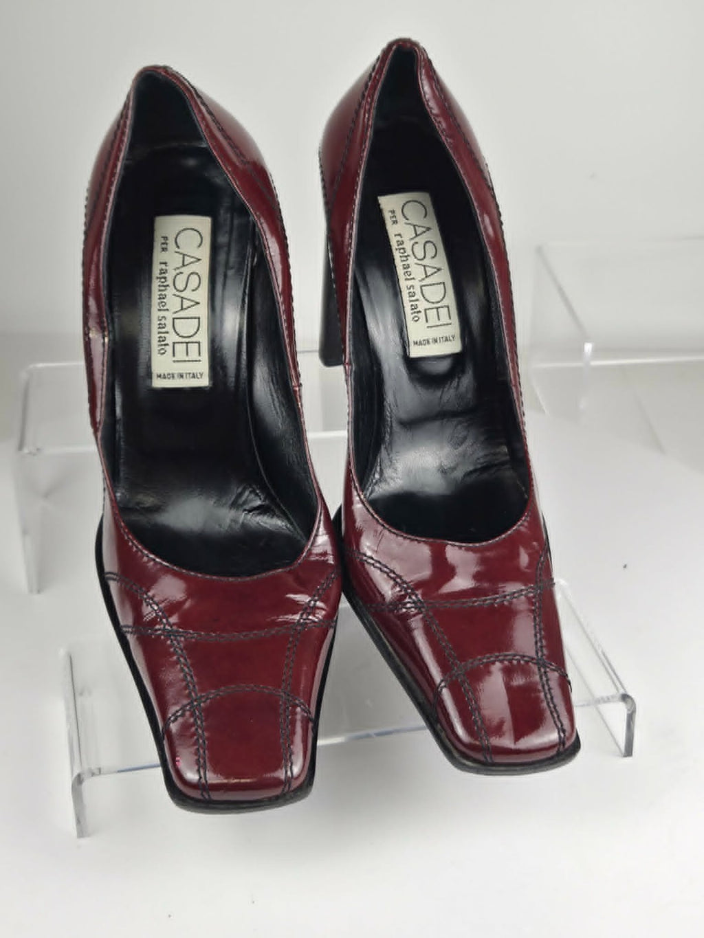 Vintage Casadei Red Patent Leather Block Heel Square Toe Pumps - Size 9