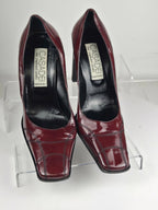 Vintage Casadei Red Patent Leather Block Heel Square Toe Pumps - Size 9