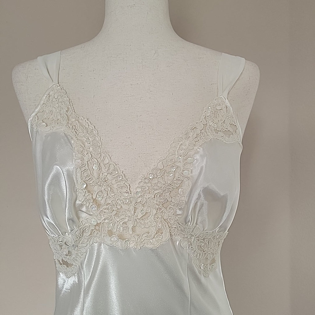 Vintage Victorias Secret Ivory Slip Dress Womens Size M Sequins Lace Bridal Y2K