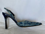 Casadei Blue Crocodile Embossed Leather Slingback Heel Size 6.5