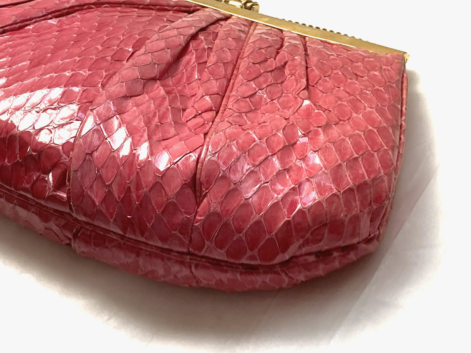 Judith Leiber Clutch Snakeskin RASPBERRY PINK Evening Bag Shoulder Vintage 1980s