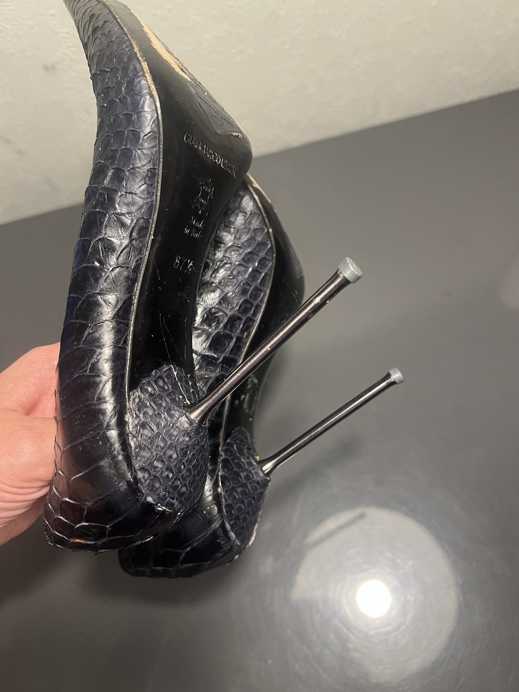 Gianmarco Lorenzi Ladies 37.5 4 Heels Python Exotic Nail Heel Pointed Slim Toe