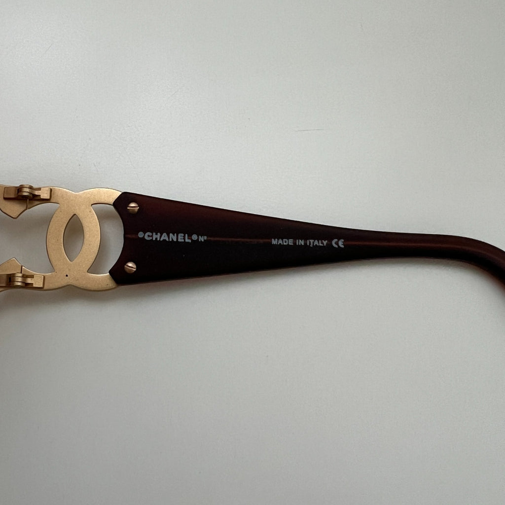VTG 90s CHANEL Interlocking CC Logo Gold Frame Gradient Lenses Marked Sunglasses