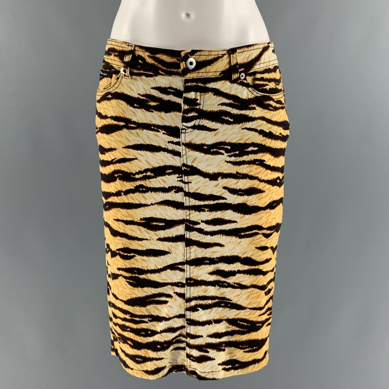 Dolce & Gabbana Brown Gold Cotton Blend Skirt Set XS
