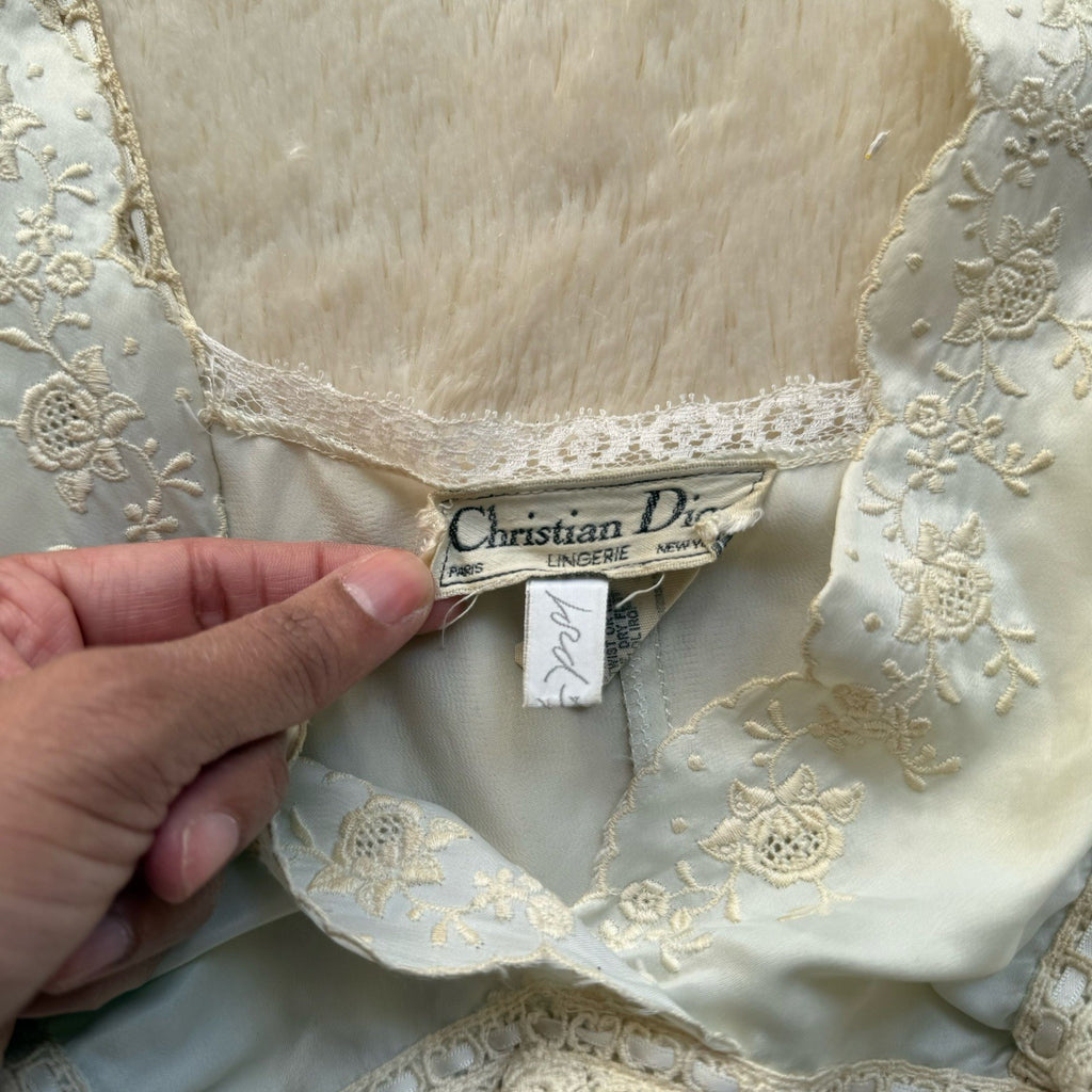 Vtg 70s Christian Dior Lingerie Ivory Lace Silk Nightgown Slip Womens Small