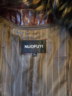 Vintage Long Leather Coat with Removable Fur Collar Brown Women's