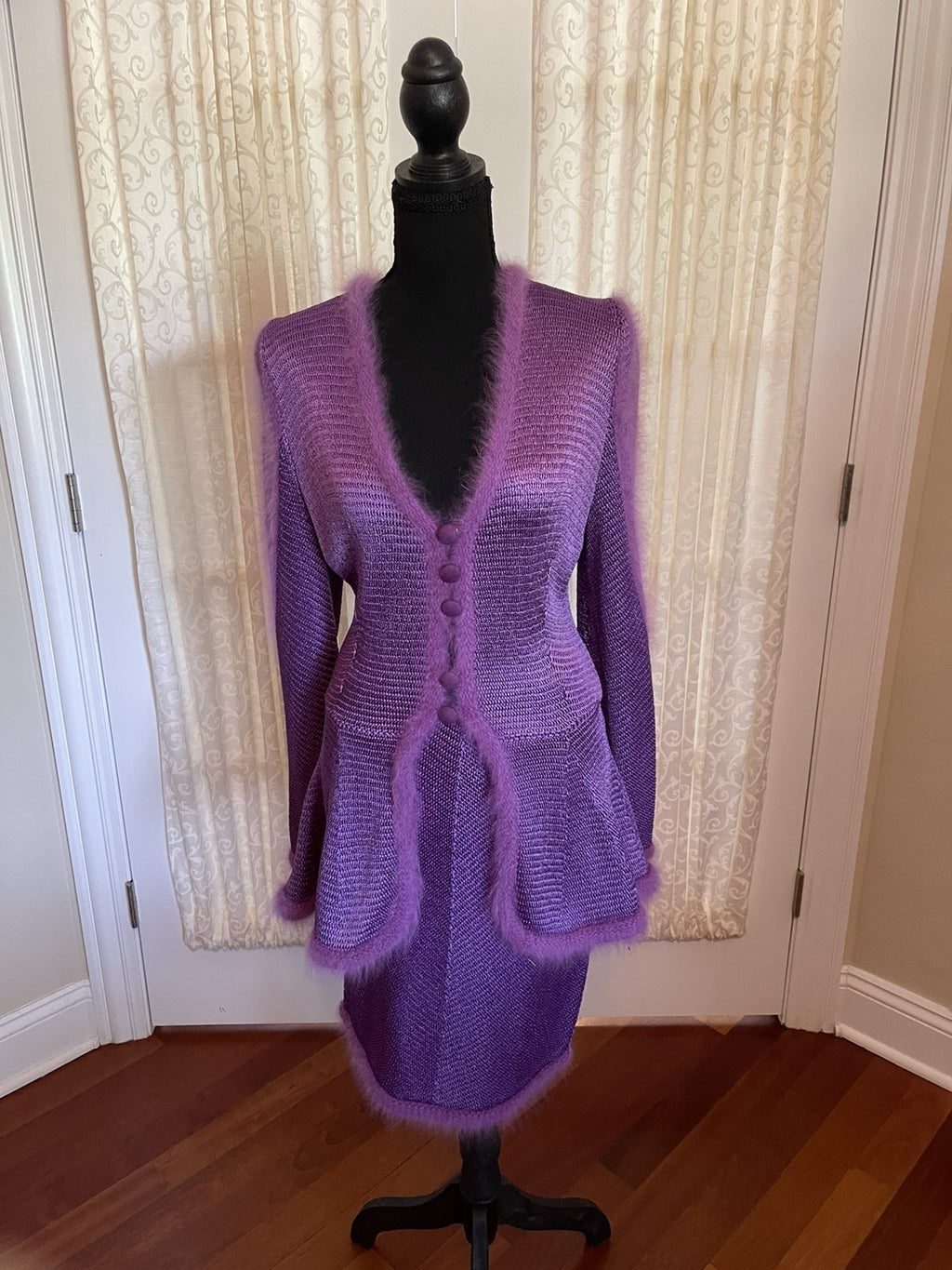 Heidi Beck Germany Viscose Knit Jacket Pants and Skirt Purple Set Size 23-28
