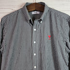 AMI Alexandre Mattiussi Striped Cotton Button Shirt Mens Sz XL Slim Fit Black