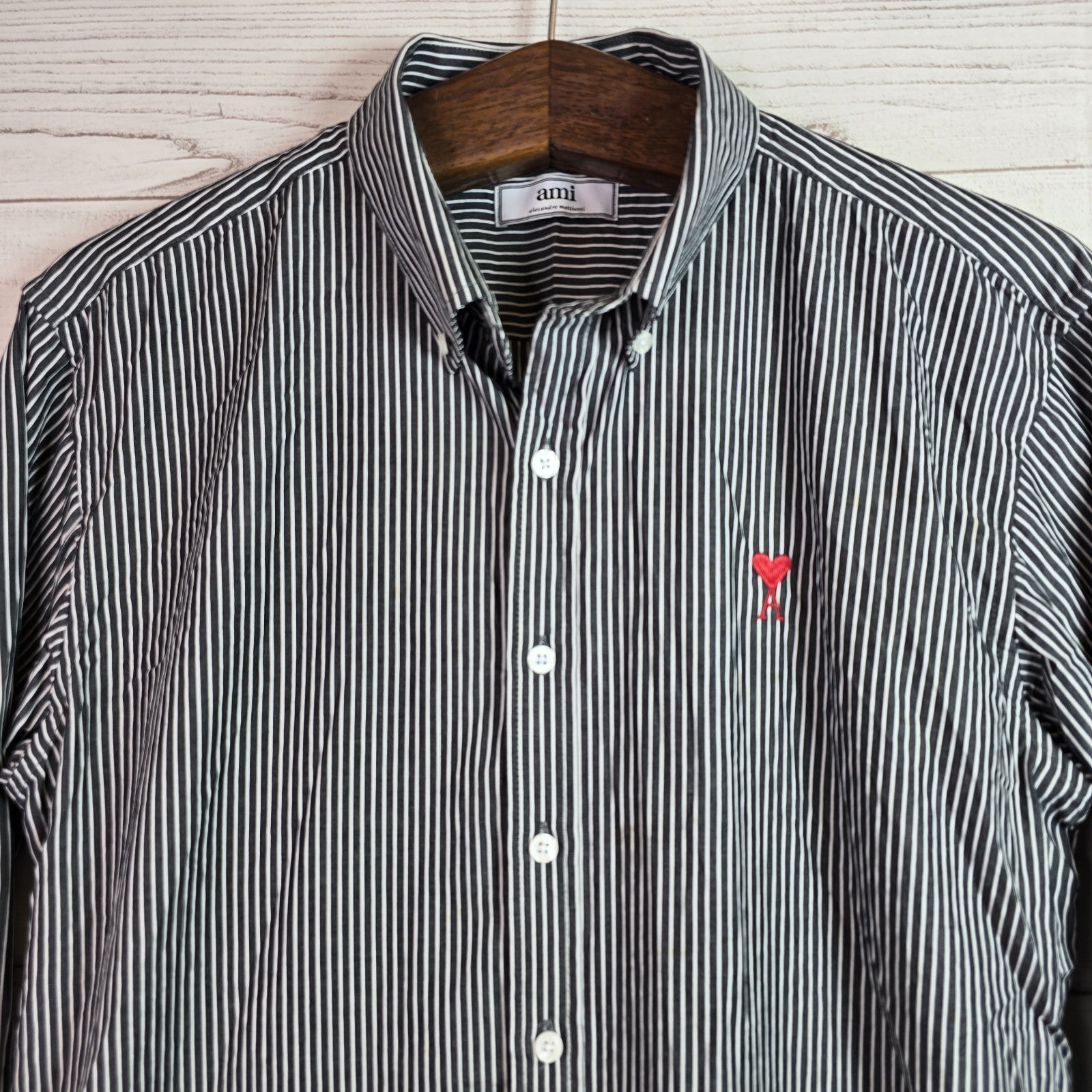 AMI Alexandre Mattiussi Striped Cotton Button Shirt Mens Sz XL Slim Fit Black