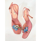 Vintage Prada 2000's Gingham Floral Slingback Heels