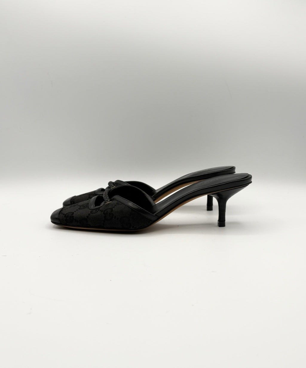 Gucci Black Canvas GG Monogram Kitten Heels with Braid Accent Size EU 35.5