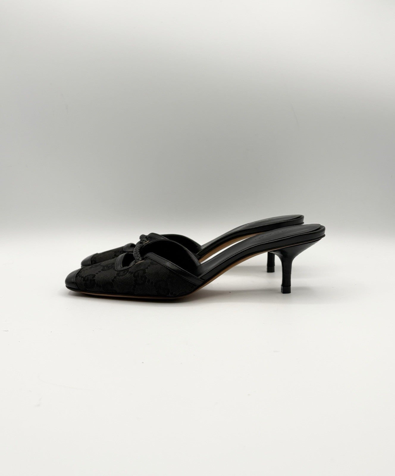 Gucci Black Canvas GG Monogram Kitten Heels with Braid Accent Size EU 35.5