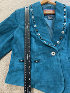 Cripple Creek Suede Leather Jacket Fringed Studded Beaded Teal Women's Large