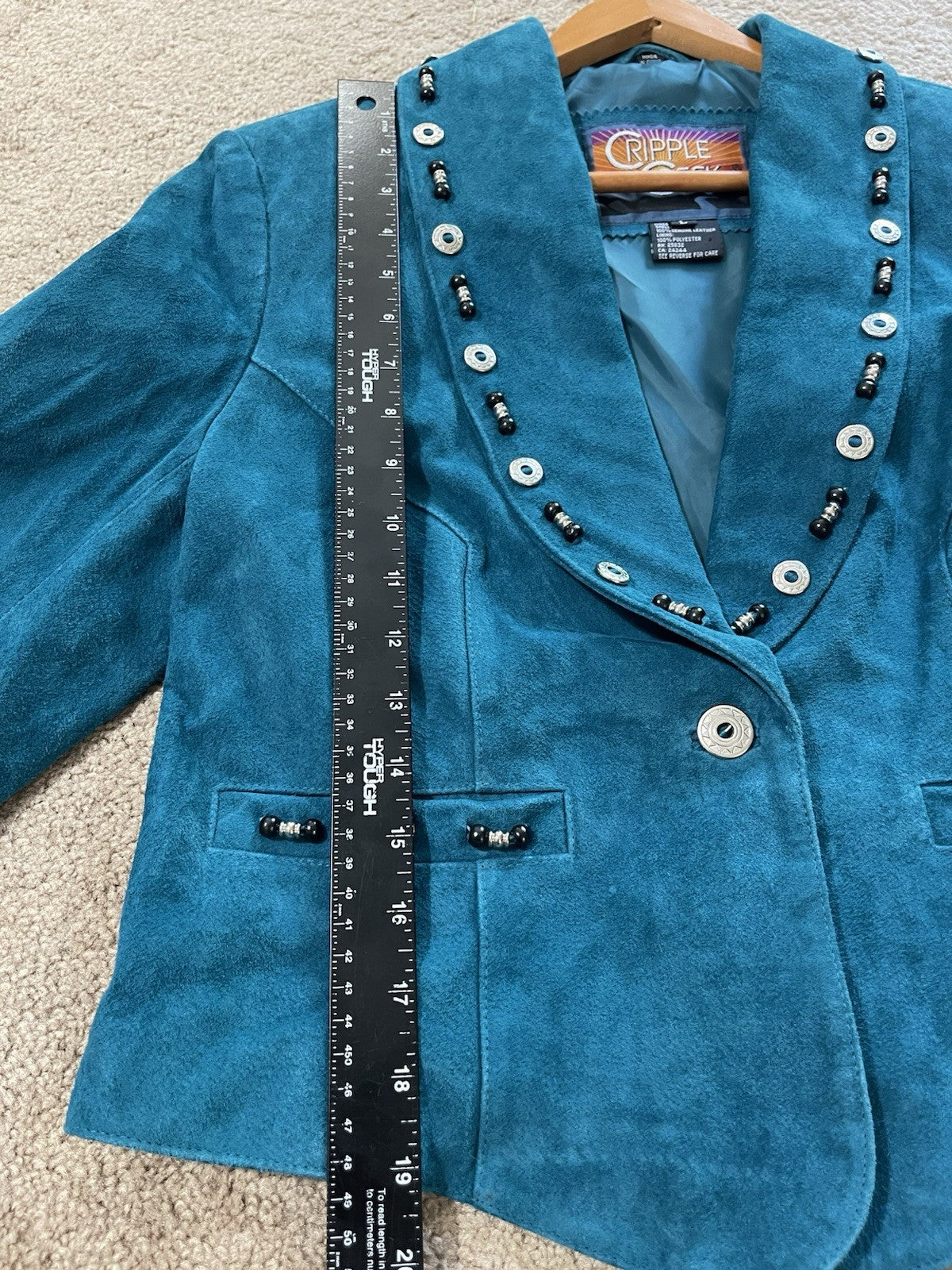 Cripple Creek Suede Leather Jacket Fringed Studded Beaded Teal Women's Large