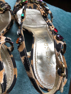 Vintage Casadei Leopard Rhinestone Sandals Y2K Crystal Slingback Heels 9.5 Flaw