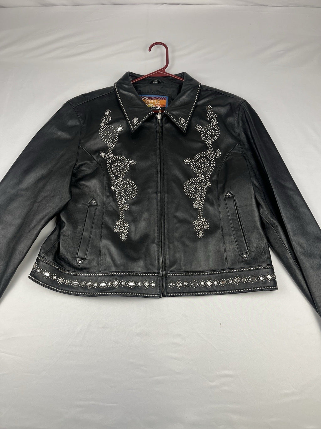 Cripple Creek Genuine Leather Studded Western Biker Jacket Black XXL