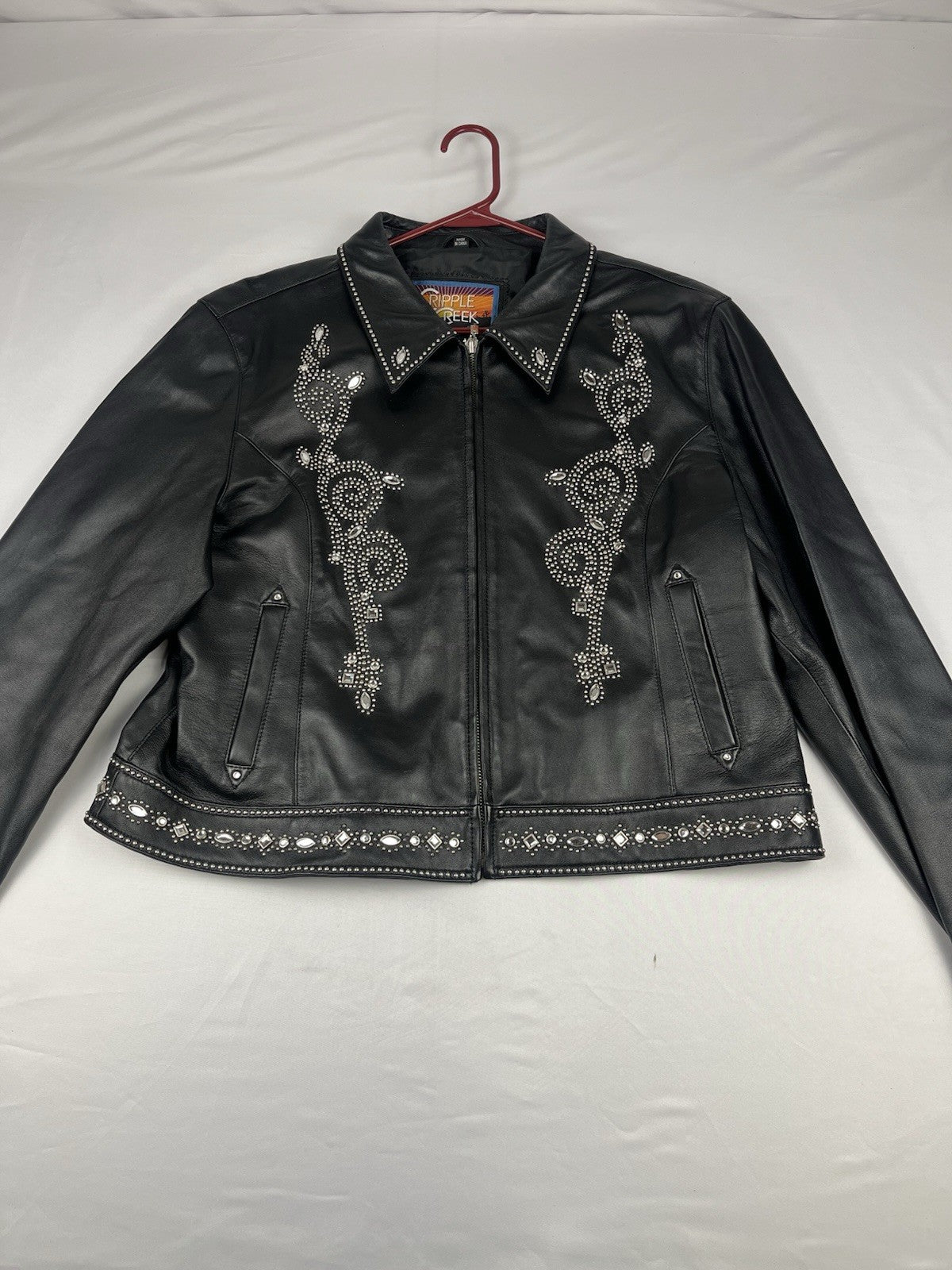 Cripple Creek Genuine Leather Studded Western Biker Jacket Black XXL