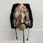 Vintage Y2K Black Leather Quilted Jacket with Faux-Fur Trim