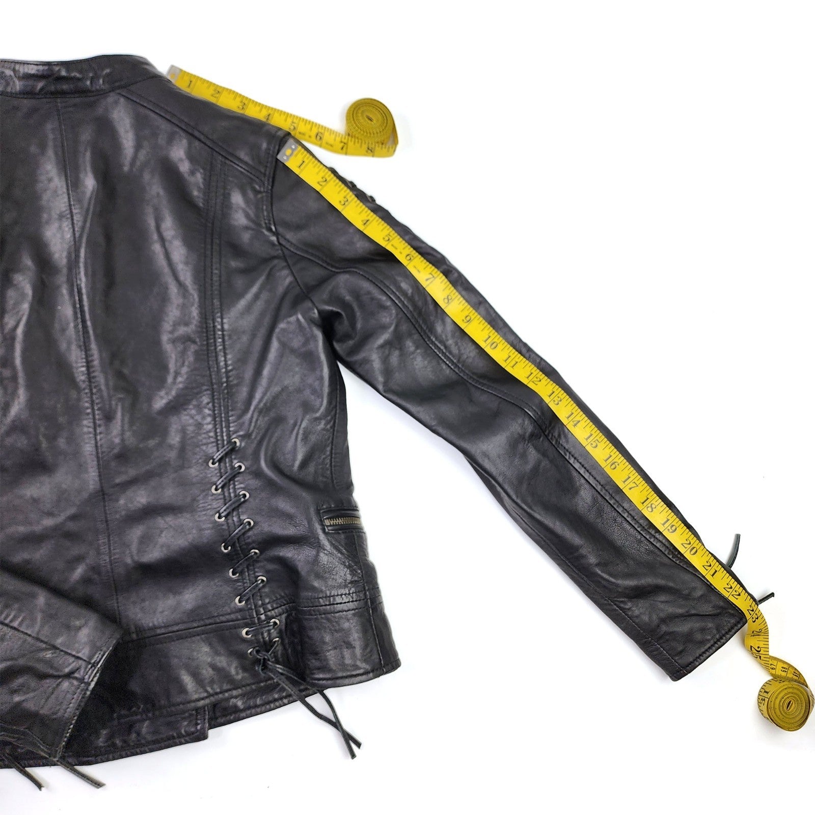 Excelled Leather Jacket Women’s Small Black Leather Short Biker Moto Lace Up