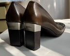 Chanel Two Tone Metallic Silver and Brown Leather Cap Toe Pumps Size 36.5