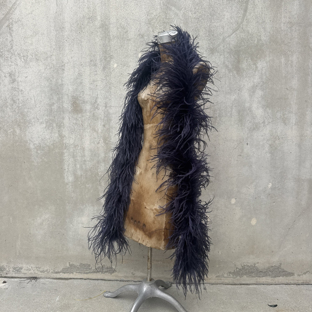 Vintage 1930s Navy Ostrich Feather Boa Scarf Shawl Old Hollywood Dress Accent