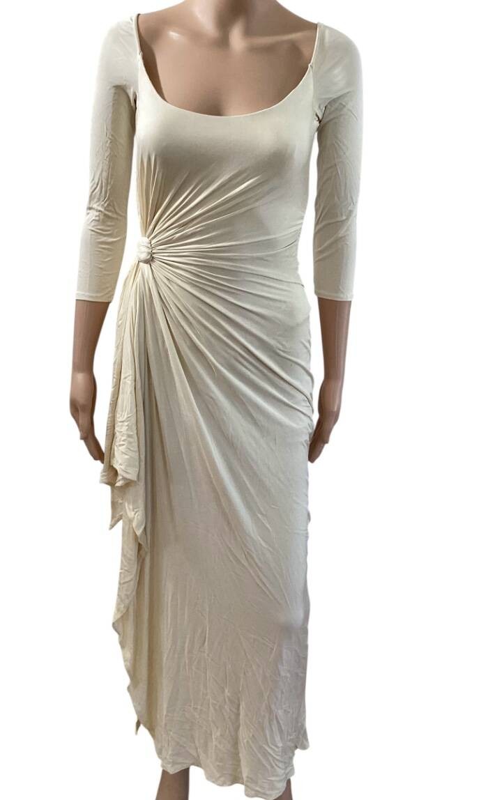 GIANNI VERSACE ss/1995 RUNWAY HIGH SLIT IVORY GOWN SIZE IT 40