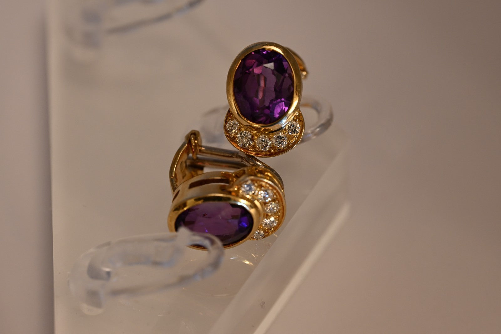 18k Gold vintage earrings Diamonds, Amethyst, Stunning, impressive, w/ appraisal