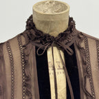 Vintage Brown 100% Silk Chiffon Edwardian-Style Ruffled Midi Dress