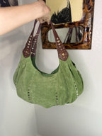 Lucky Brand Y2K Green Suede Studded Hobo Shoulder Bag