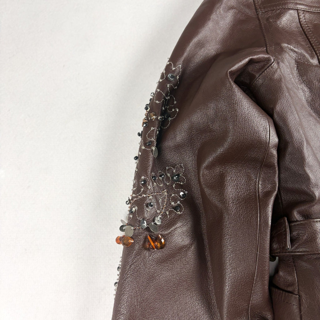 Together Real Leather Jacket Small Brown with Fur Trim