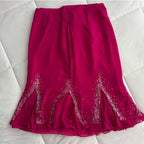 C.M. Vintage Y2K Fuchsia Pink Sequin Halter Top and Midi Beaded Silk Skirt Set