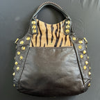 Be&D Studded Animal Print Hobo Bag in Brown and Tan