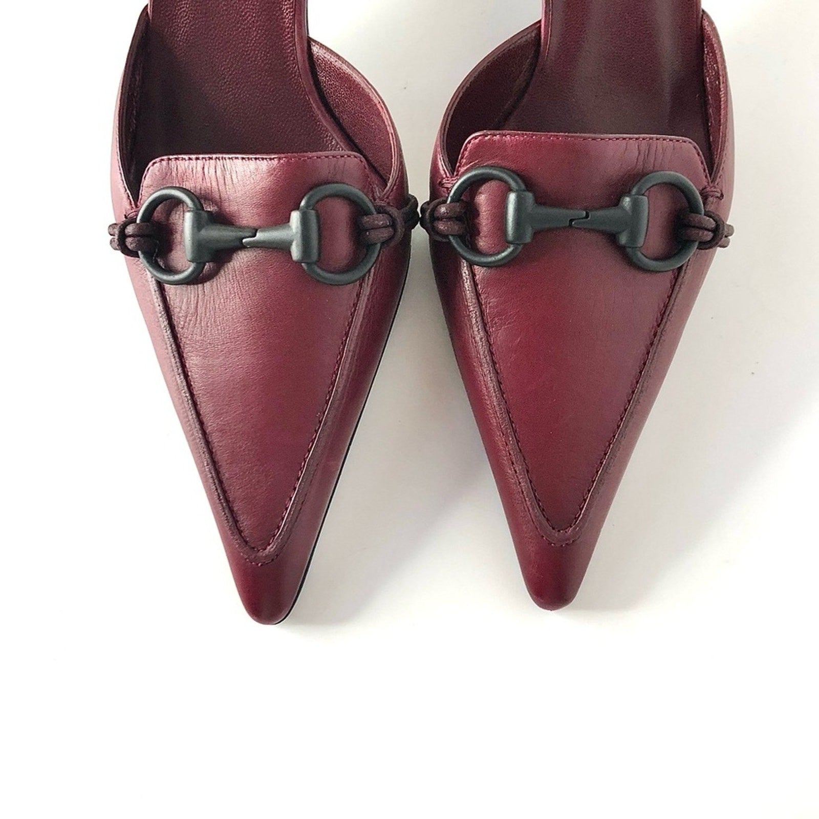 NIB Vintage Gucci Horsebit Wine Leather Pointed Toe Kitten Heel Pumps Mules 8.5