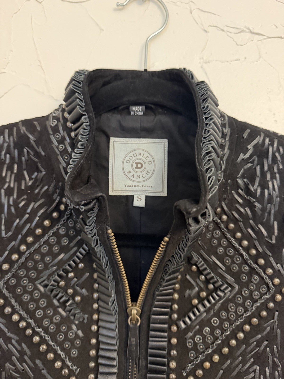 Double D Ranch Studded Leather Suede Jacket in Black, Size S