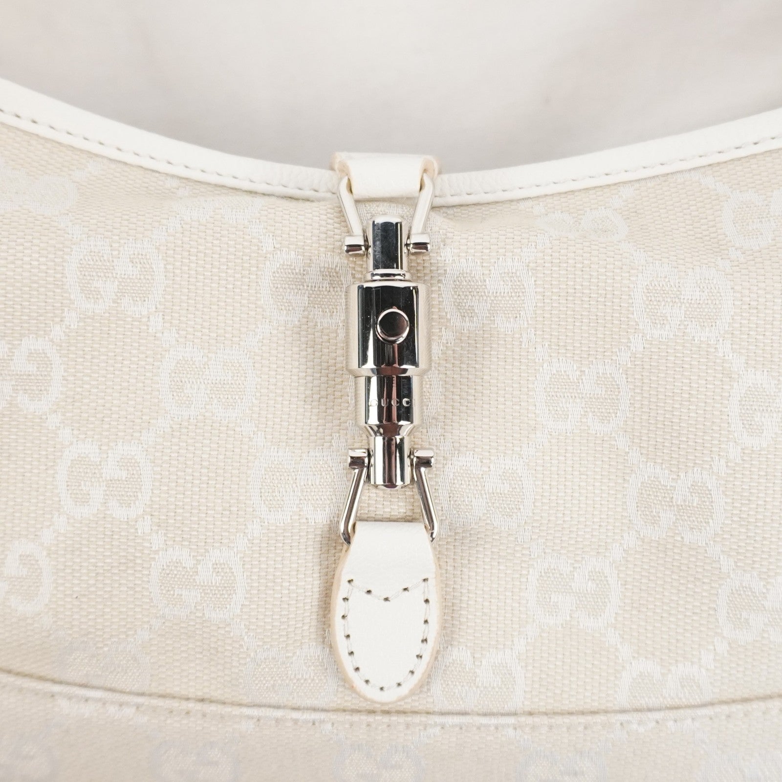 Gucci Jackie Slim Medium Shoulder Bag In Ivory GG Canvas W/ White Leather Trim