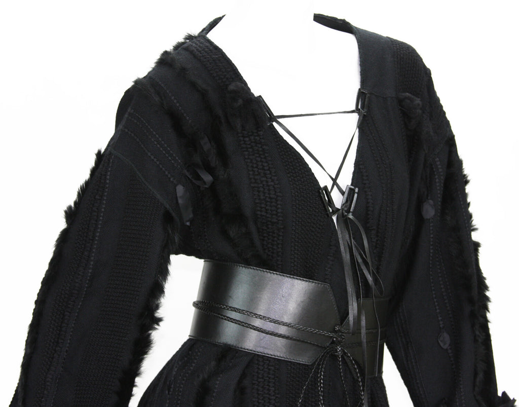 Tom Ford for Gucci F/W 2002 Collection Fox Trim Sweater with Leather Obi Belt 44