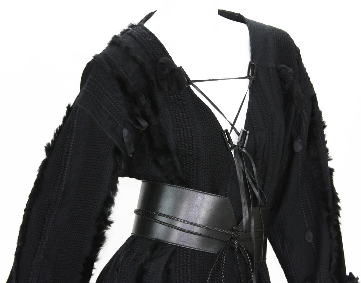 Tom Ford for Gucci F/W 2002 Collection Fox Trim Sweater with Leather Obi Belt 44