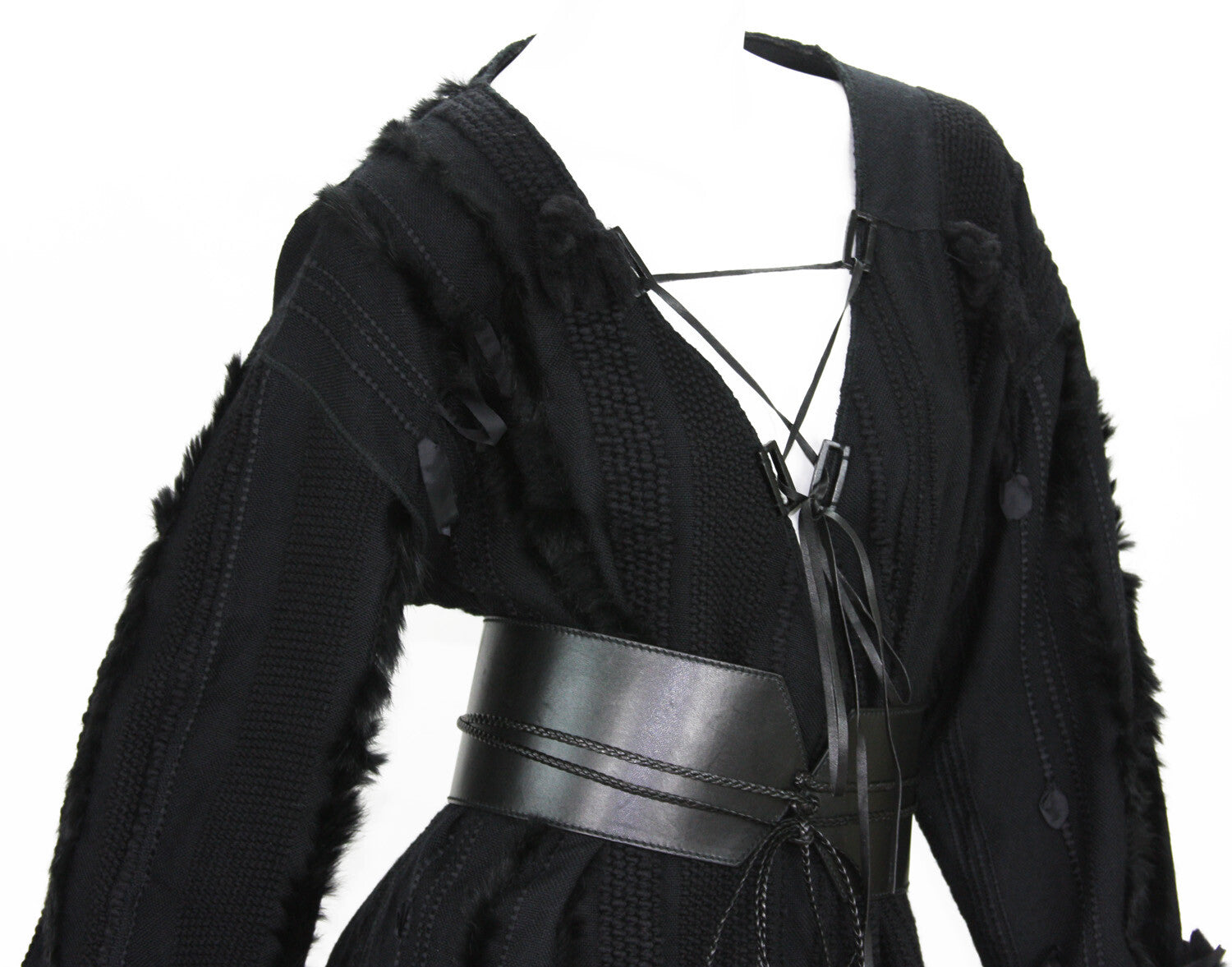 Tom Ford for Gucci F/W 2002 Collection Fox Trim Sweater with Leather Obi Belt 44