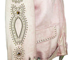 Leather Light Pink Shearling Jacket with Gold Tone Trim Size 42
